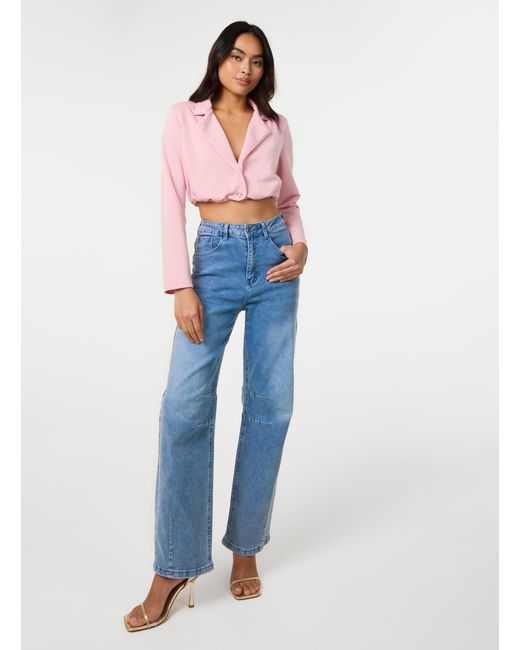 Pink Vanilla Pink Crop One Button Puffball Blazer Jacket