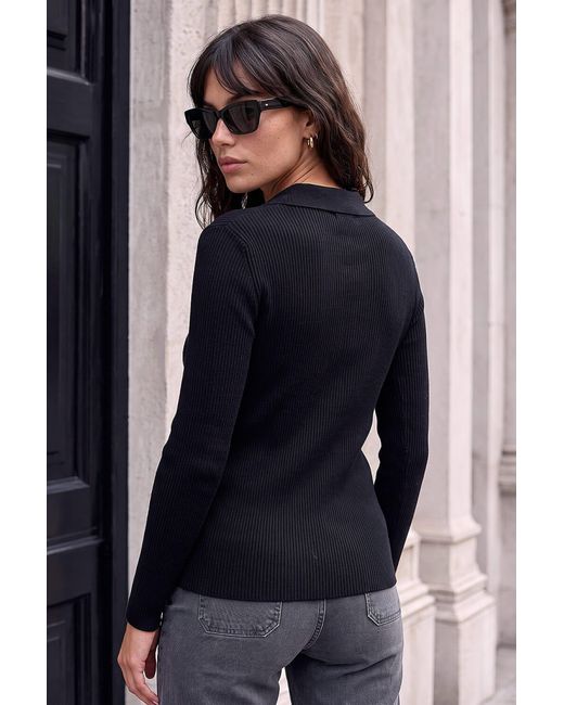 Roman Blue Buttoned Ribbed Henley Style Knit