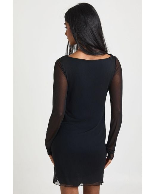 Boohoo Black Knot Detail Long Sleeve Mini Dress