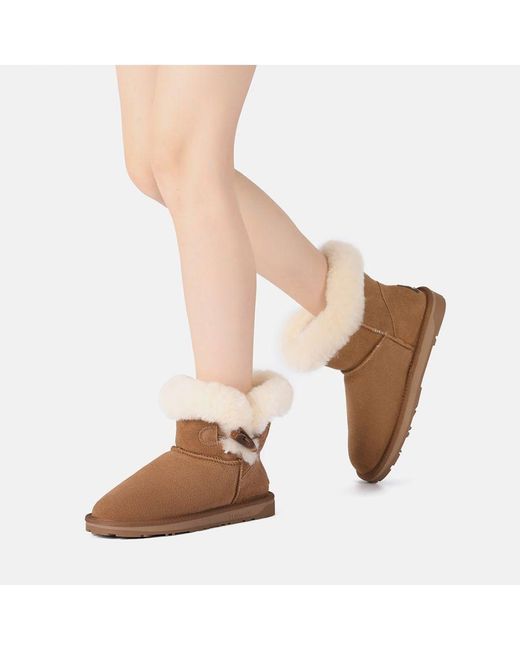EVER AU Brown Robin Horn Toggle Button Mini Boots