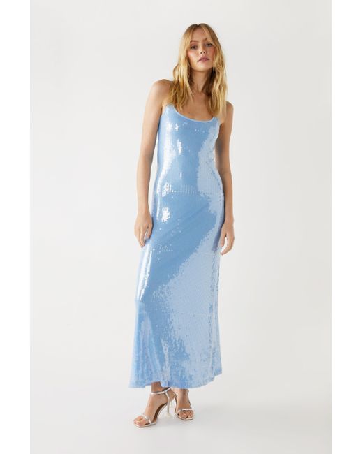 Warehouse Blue Sequin Cami Maxi Dress