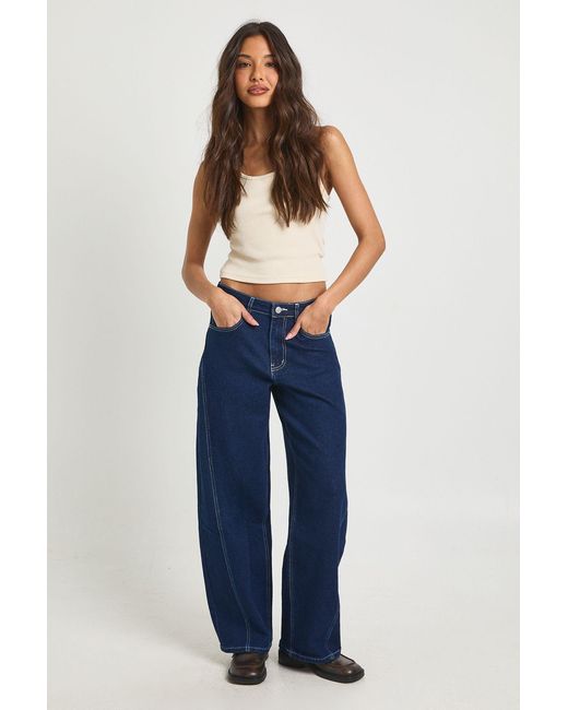 Boohoo Blue The Mid Waist Barrel Jean