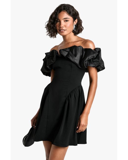 Boohoo Black Tall Ruffle Dropped Waist Mini Dress