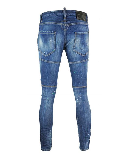 DSquared² Blue Tidy Biker Distressed Paint Splatter Jeans for men