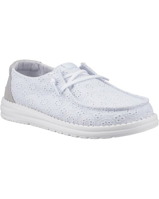 HeyDude White Wendy Eyelet Lace Slip On Ladies Shoes