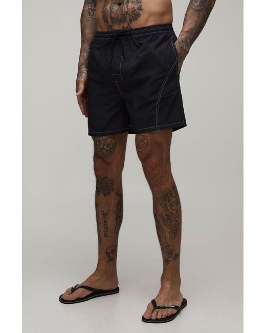 BoohooMAN Black Contrast Stitch Short Length Swim for men