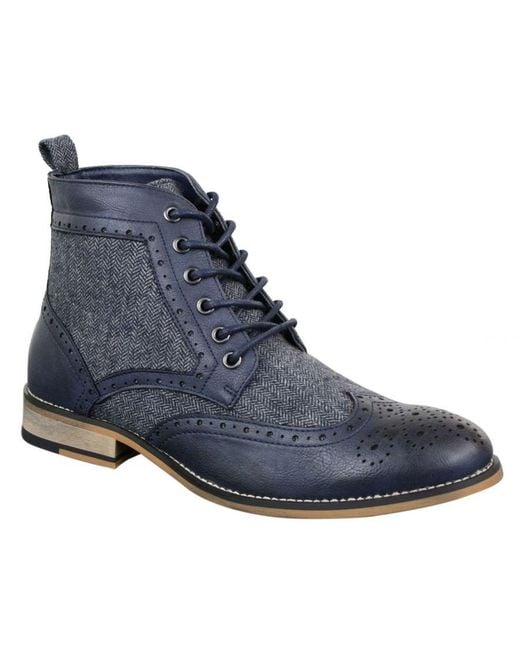 House Of Cavani Blue Classic Tweed Oxford Ankle Boots for men