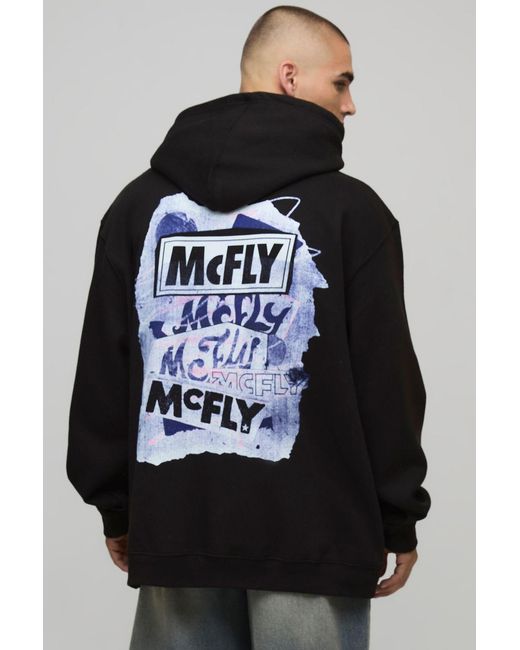 BoohooMAN Black Oversized Mcfly License Printed Hoodie Cotton for men