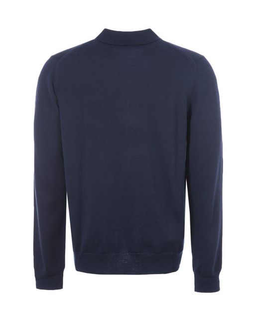 Fred Perry Blue Classic Knitted Long Sleeve Polo Shirt for men