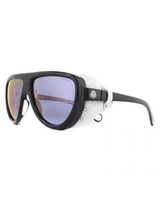 Moncler Blue Aviator With Leather Mirror Sunglasses