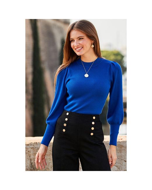 Sosandar Blue Cobalt Gathered Sleeve Jumper
