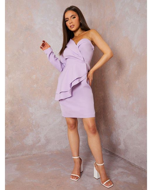 Chi Chi London Purple One Shoulder Blazer Dress