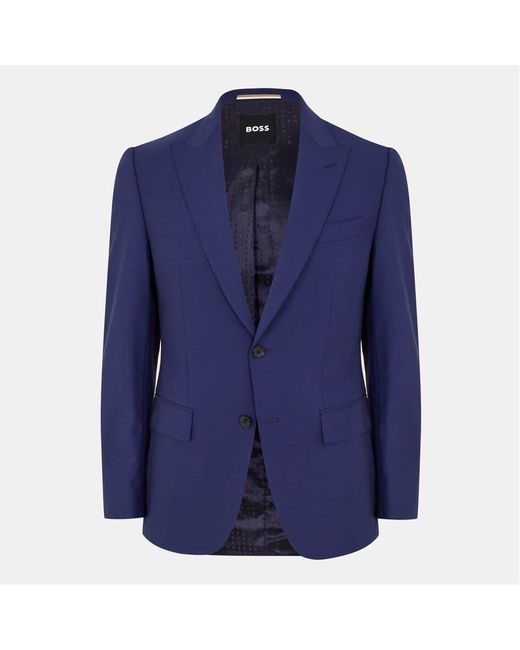Boss Blue Solid Patterned Notch Collared Suit Jacket for men