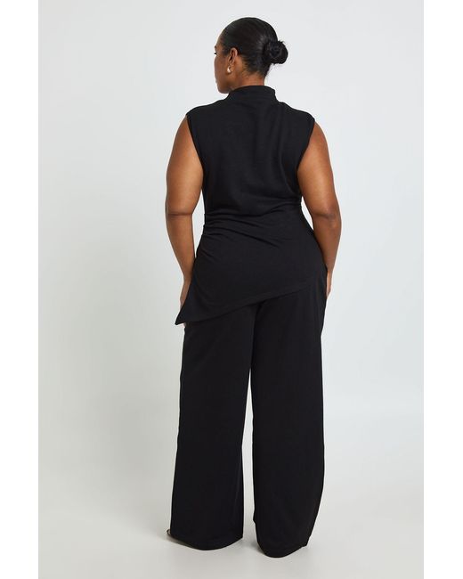 Boohoo Blue Plus Asym Hem Ruched Waist Top