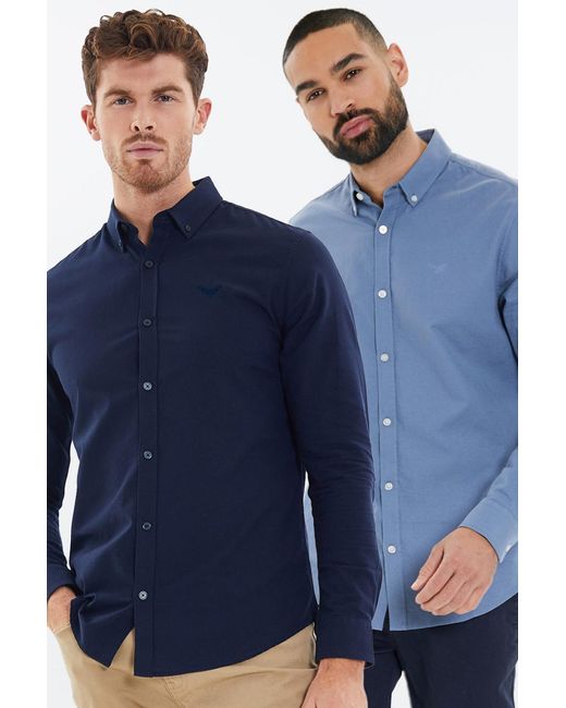 Threadbare Blue 2-Pack Oxford Cotton Long Sleeve Shirts for men