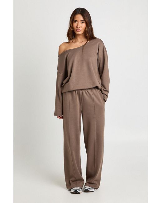 Boohoo Natural Interlock Off Shoulder Sweatshirt