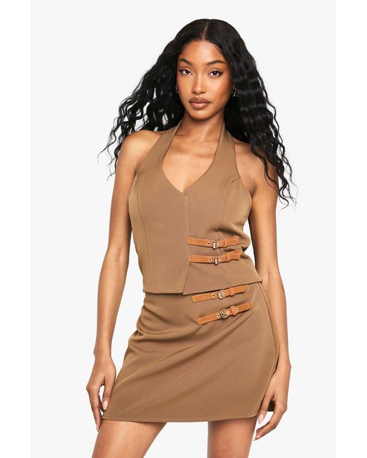 Boohoo Orange Buckle Detail Halterneck Waistcoat