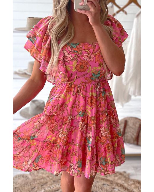 Everyday the Label Floral Square Neck Ruffle Sleeve Tiered Dress