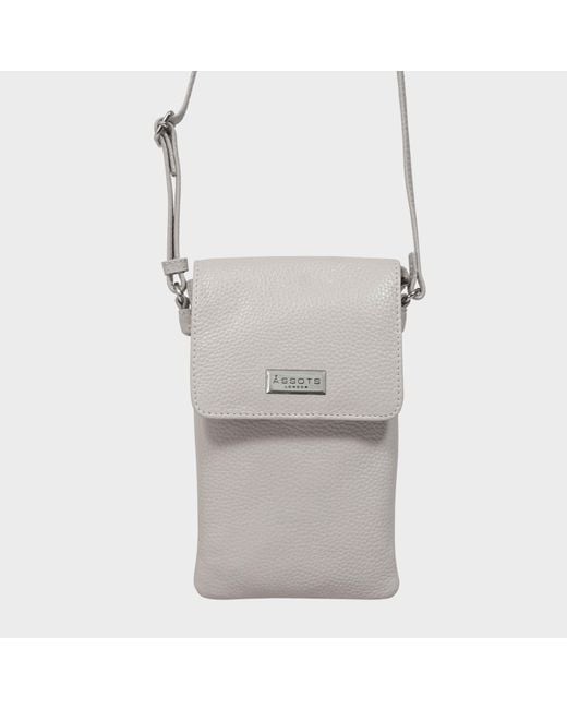 Assots London Gray 'maria' Ice Grey Pebble Grain Real Leather Crossbody Phone Bag