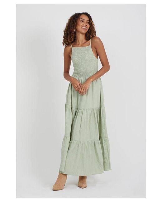 Brave Soul Green Pale 'Mia' Tiered Maxi Dress