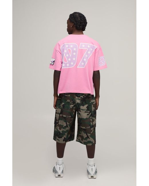 BoohooMAN Pink Oversized Boxy Fun Moto Graphic Puff Print T-Shirt for men