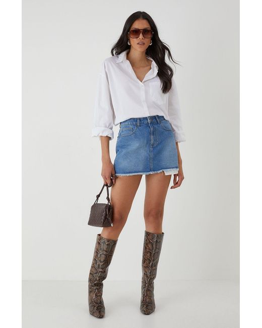 MissPap Blue Denim Mini Skirt With Exposed Pocket Lining