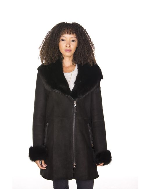 Infinity Leather Black Ladies Suede Merino Sheepskin Coat-Samara
