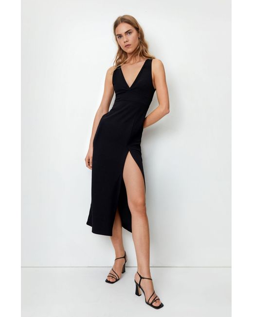 Nasty Gal Black Plunging V-Neckline Split Midi Dress
