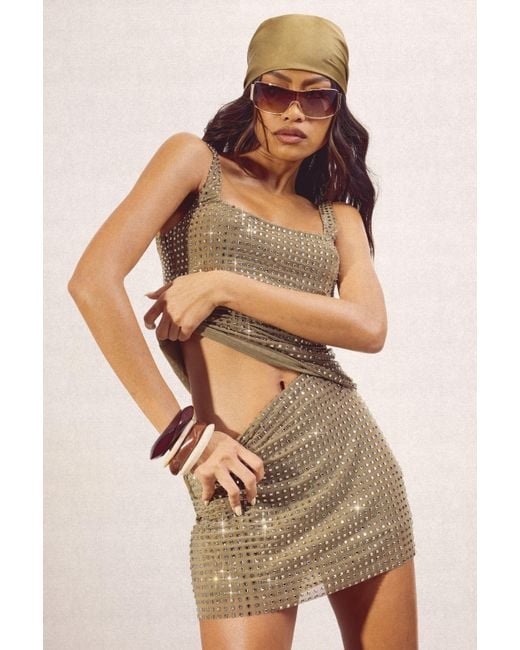 Boohoo Natural Hotfix Mini Skirt