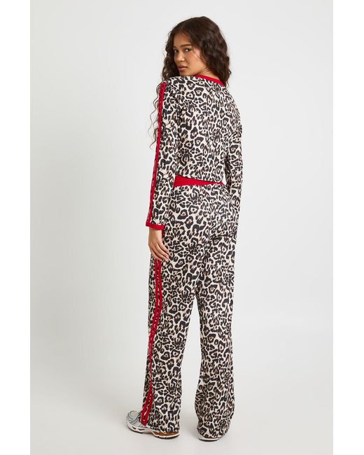 Boohoo Red Leopard Print Piping Detail Crop Top And Trouser Set