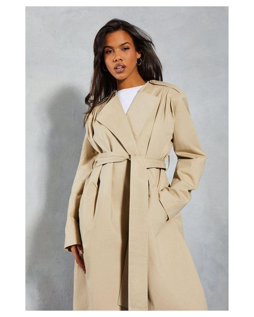 MissPap White Pleated Structured Shoulder Trench Coat