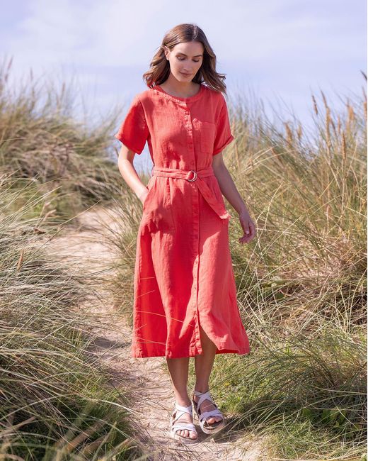 Celtic & Co. Red Linen Button Through Dress