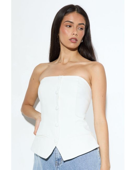 MissPap Blue Tailored Bandeau Button Front Bustier Top