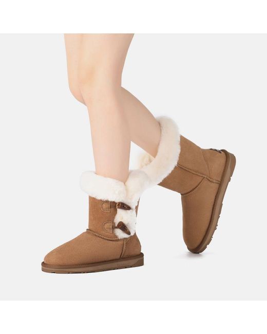 EVER AU Brown Stork Horn Toggle Button Short Boots