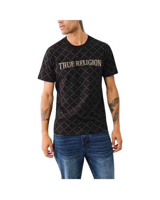 True Religion Black 700157 T Shirts Crew Neck Short Sleeve Summer Soft Cotton Tee for men