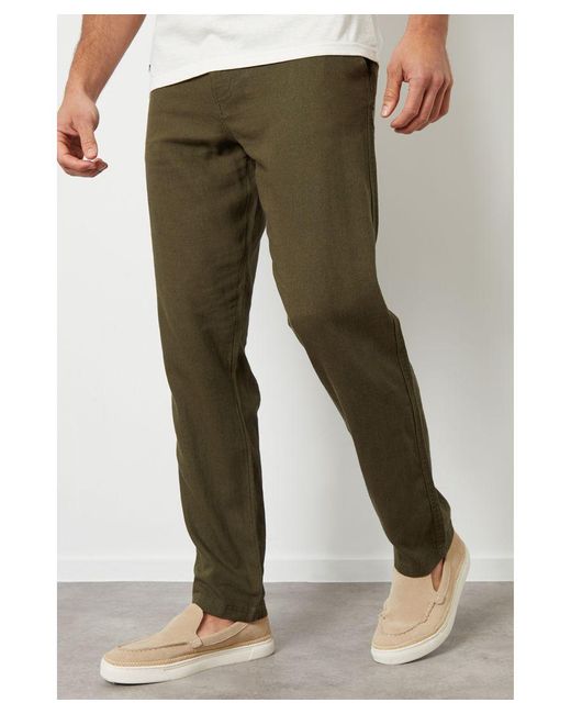 Threadbare Green 'Annual' Linen Blend Casual Trousers for men