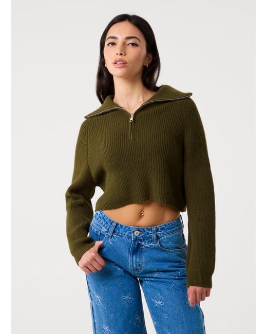Pink Vanilla Green Half Zip Knitted Jumper