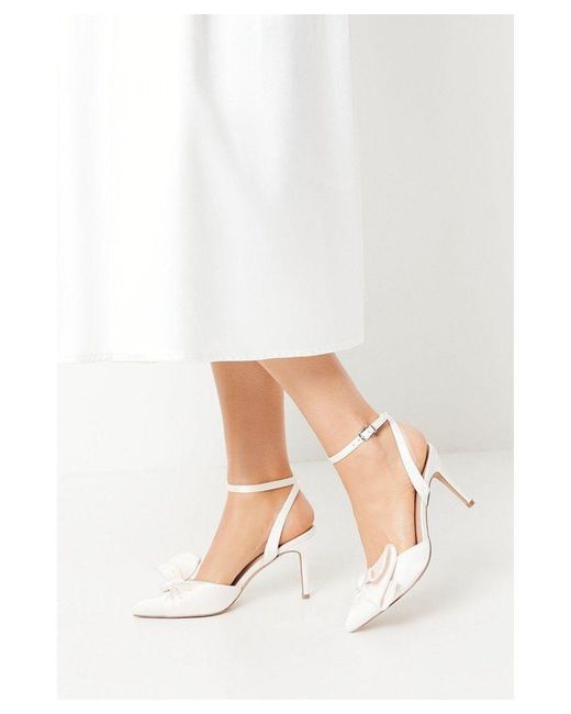 Coast White Tasha Satin Ruffled Bow Pointed Stiletto Court Shoes