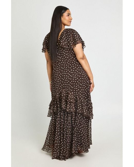 Boohoo Brown Plus Polka Dot Print Chiffon Cowl Neck Maxi Dress