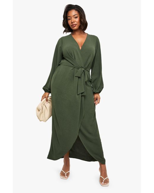 Boohoo Green Plus Textured Tie Detail Maxi Dress