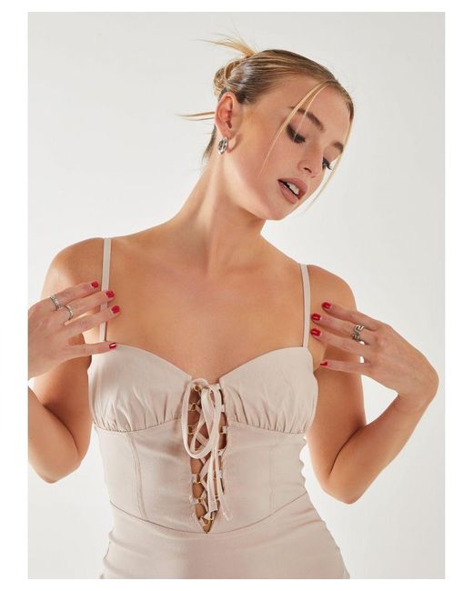 Pink Vanilla White Ruched Tie Up Front Strappy Mini Dress