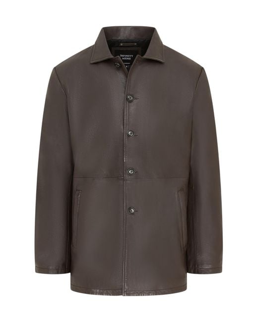 Infinity Leather Black Long Collared Car Coat Jacket for men
