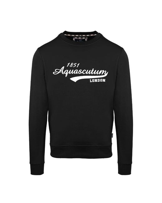 Aquascutum Black Printed Logo Crew Neck Ribbed Collar Long Sleeve Sweatshirt for men