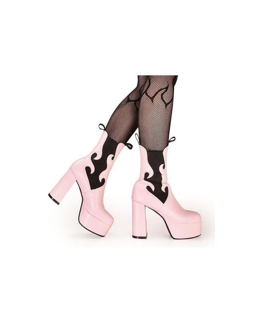 Lamoda Pink Ankle Boots Feelings Round Toe Platform Heels With Pull Tabs