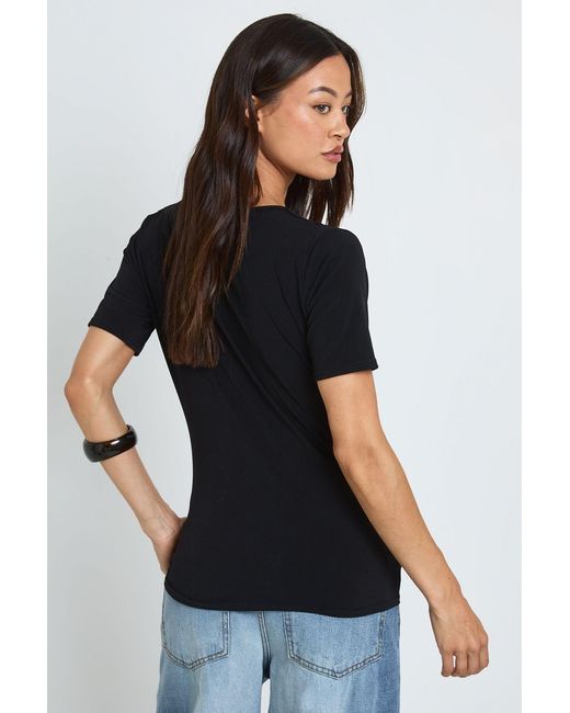 Boohoo Black Tall Double Layer Slinky Super Cowl Neck Short Sleeve Ruched Top