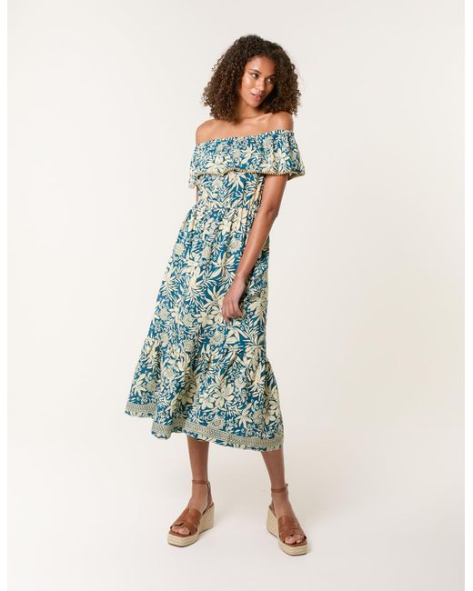Blue Vanilla Blue Beaded Bardot Midi Dress