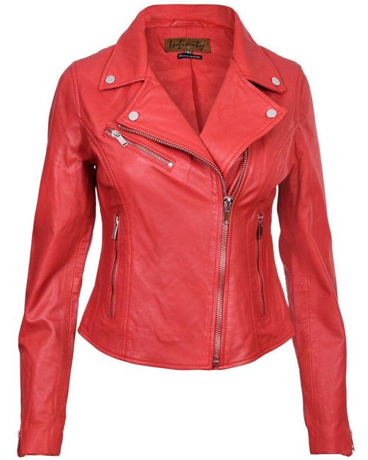 Infinity Leather Red Classic Brando Biker Jacket-Loughton