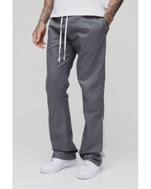 BoohooMAN Gray Tall Drawcord Waist Stacked Flared Gusset Pants for men
