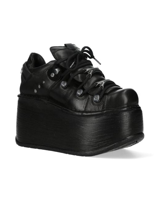 New Rock Black M-120N-C96 Leather Gothic Chunky Platform Ankle Boots