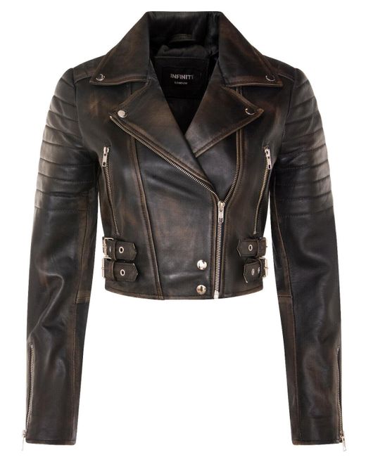 Infinity Leather Black Brando Cropped Jacket-Longtown